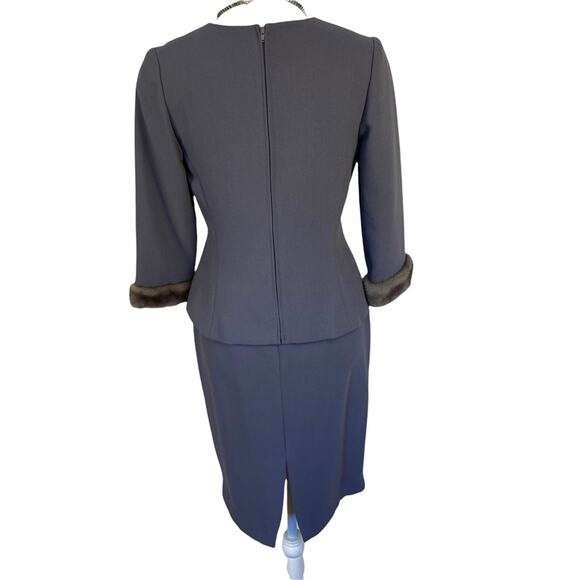 Chetta B Vintage 90's Genuine Mink Trimmed Two Piece Blue Gray Skirt Suit Size 4 - Picture 4 of 9